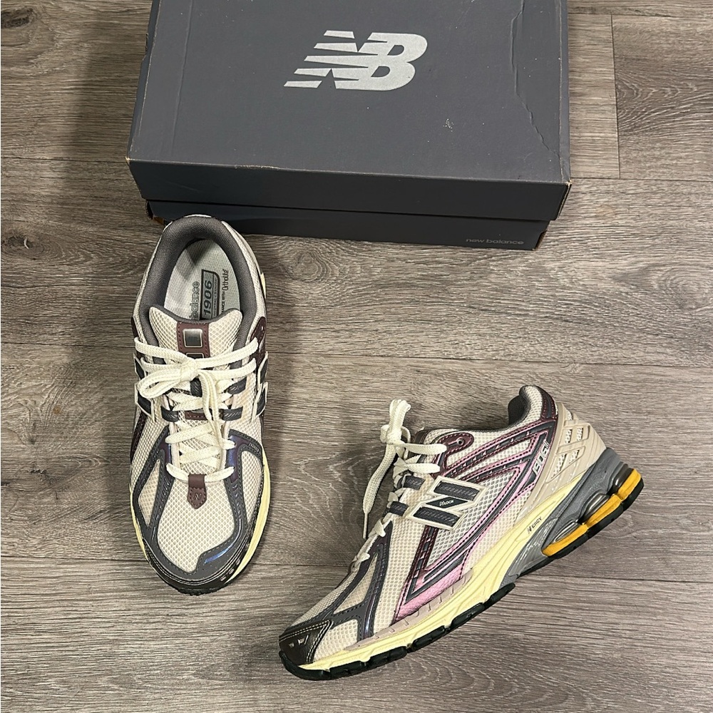 New Balance Cream and Purple Athletic Shoes